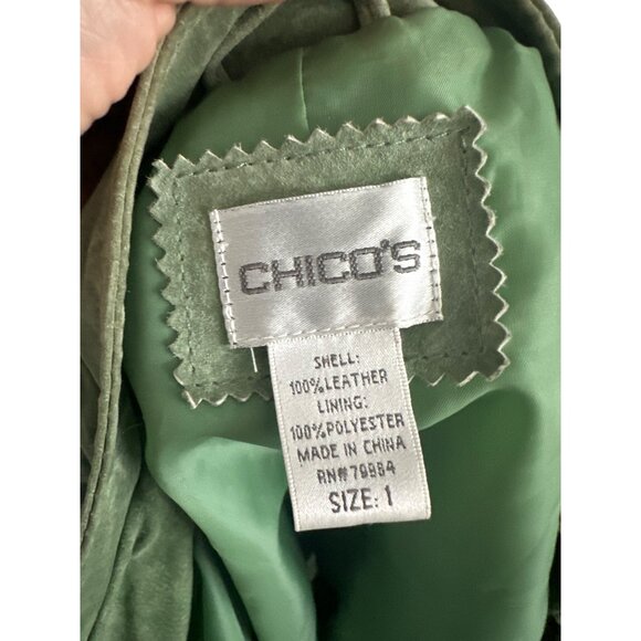 CHICOS Green 100% Sueded Leather Jacket Size Chicos 1 US M 8 - Picture 6 of 6